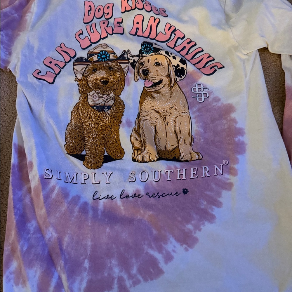 Simply Southern Dog Kisses Tie-Dye Shirt - Purple and White